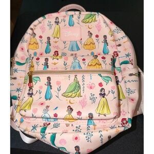 Disney Princess Mini Backpack Pink Faux Leather All Over Print Good Condition